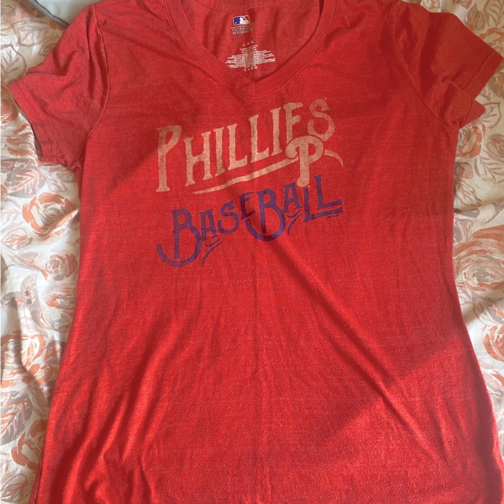 Women’s Philadelphia Phillies baseball v-neck t-shirt.